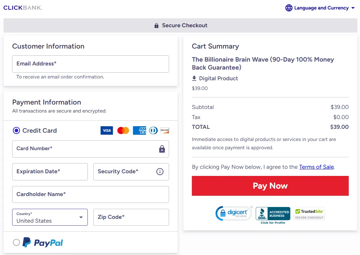 Billionaire Brain Wave Order Page